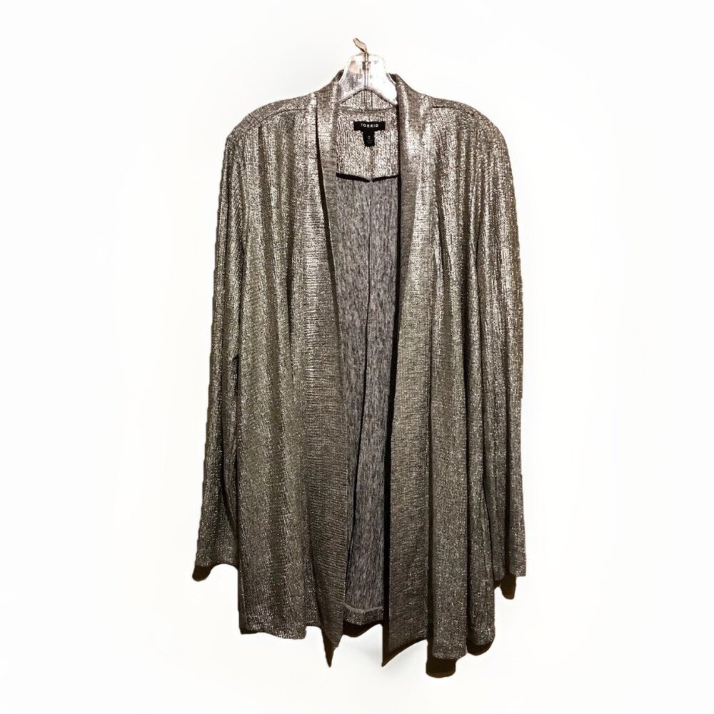 Torrid‎ Womens Open Front Dressy Metallic Silver Long Sleeve Cardigan Size 2